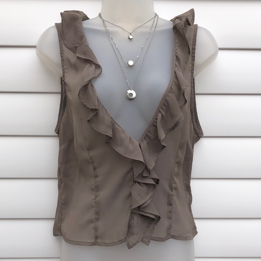 NWT Lioness Taupe Ruffle V-Neck Cami